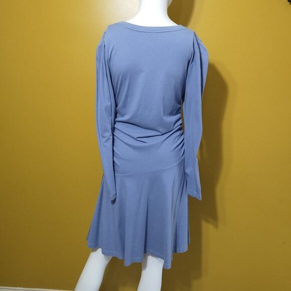 Anthropologie Daily Practice Lng Slv Ruched Cottn Blend Fit Flare Dress M Casual - Picture 3 of 5